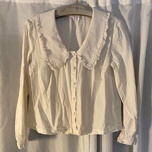 Joe Fresh x Jillian Harris Cream Button Down Shirt with Ruffled Collar